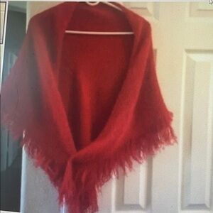 VTG BAAR BEARDS red shawl 40" SQ